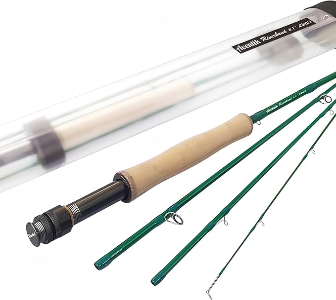 Aventik Riverbend Fly Fishing Rod with Rod Tube | Fast action 6/7/8/9/10ft; Fits 0/1/2/3/5/6/7/8wt; IM8 carbon blank; Machined aluminum reel seat