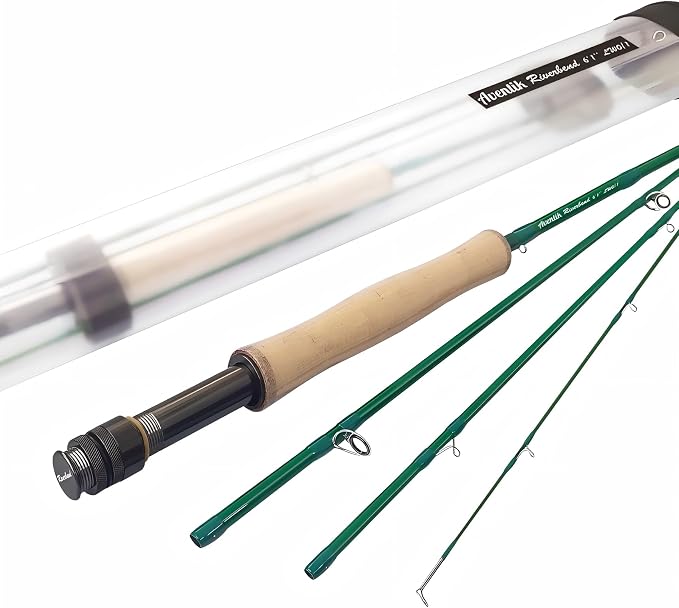 Aventik Riverbend Fly Fishing Rod with Rod Tube | Fast action 6/7/8/9/10ft; Fits 0/1/2/3/5/6/7/8wt; IM8 carbon blank; Machined aluminum reel seat
