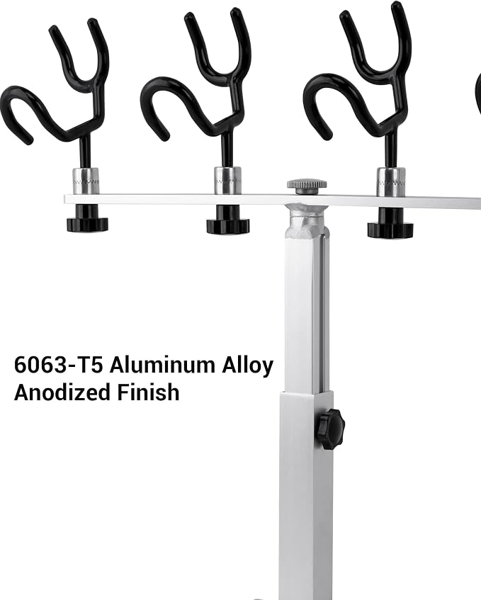 Aluminum Spider Rigging Rod Holder for Boat - 4 Pole Crappie Fishing Rack, Heavy Duty 6063-T5 Marine Grade Aluminum, 16.5"-30.5" Adjustable Height Square Tube Support for Catfish & Trolling