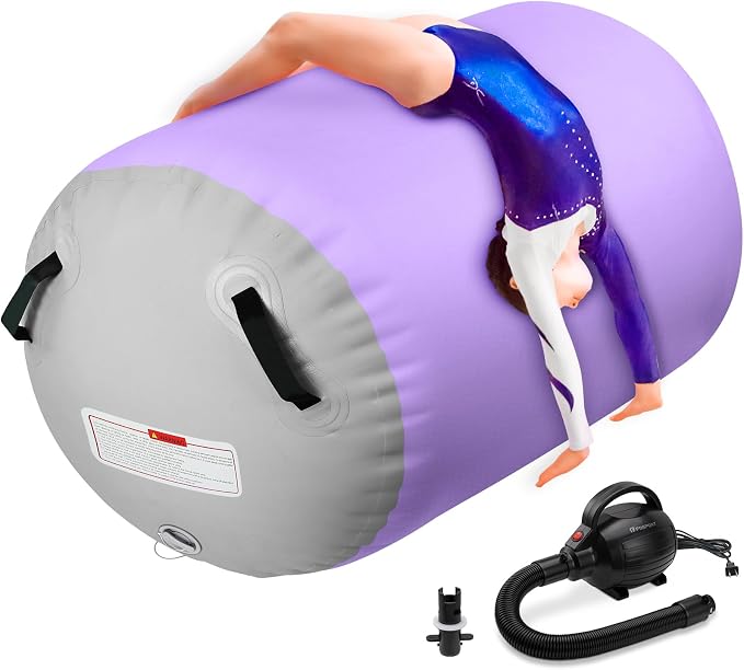 Inflatable Gymnastics Air Roller Barrel, Tumble Rolling Air Roller Gymnastics Barrel with Electric Pump for Kids Adults Home Outdoor Gymnastic Training Cheerleading Yoga