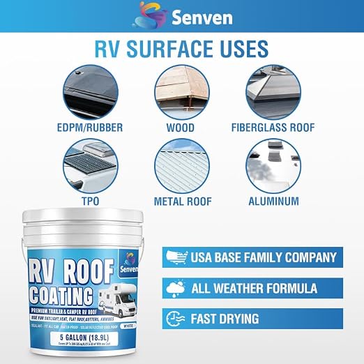 RV Roof Sealant 5 Gallon RV Roof Coating RV Roof Sealant White Waterproof Solar Reflective & Leak Repair for Trailers Campers Motorhomes