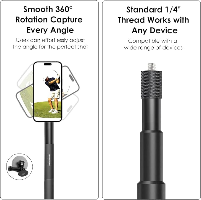 PrecisionMaster Golf Tripod & Monopod, Magnetic Golf Film Stick 52" Adjustable Aluminum, Golf Swing Training Aid Compatible with Mag-Safe iPhone Android Phones (12N+BT Control)