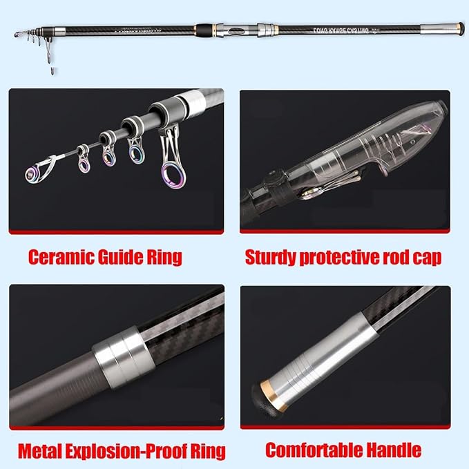 13Ft 14Ft 16.4Ft Telescopic Fishing Rod,1-7Oz,15-40LB Carbon Portable Spinning Fishing Pole, Boat Saltwater and Freshwater Surfcasting Baitcasting Rod, Long Distance Throwing Fishing Rod