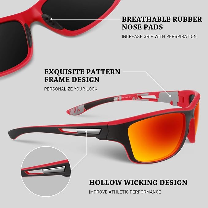 WEAROYO Polarized Sports Sunglasses for Men Women,Fishing Driving Rectangular Goggles UV400 Protection