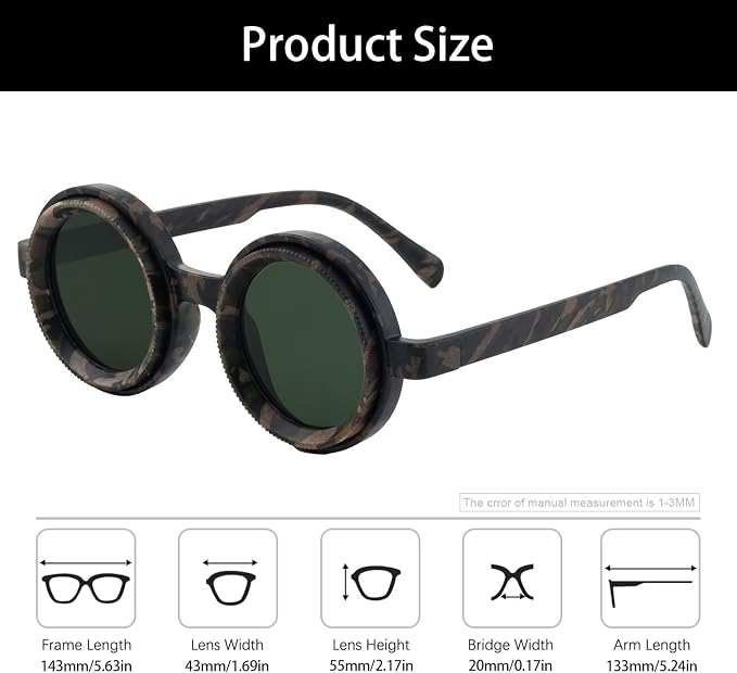 Polarized Adjustable Sunglasses HD Retro Round Glasses with ND Filter Lenses for Fishing/Street Photography Men Women