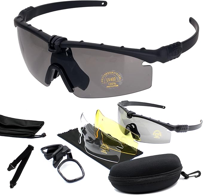 Tactical Eyewear Anti Fog UV400 Protection Glasses (Black and Green Frame, 2 Sets)