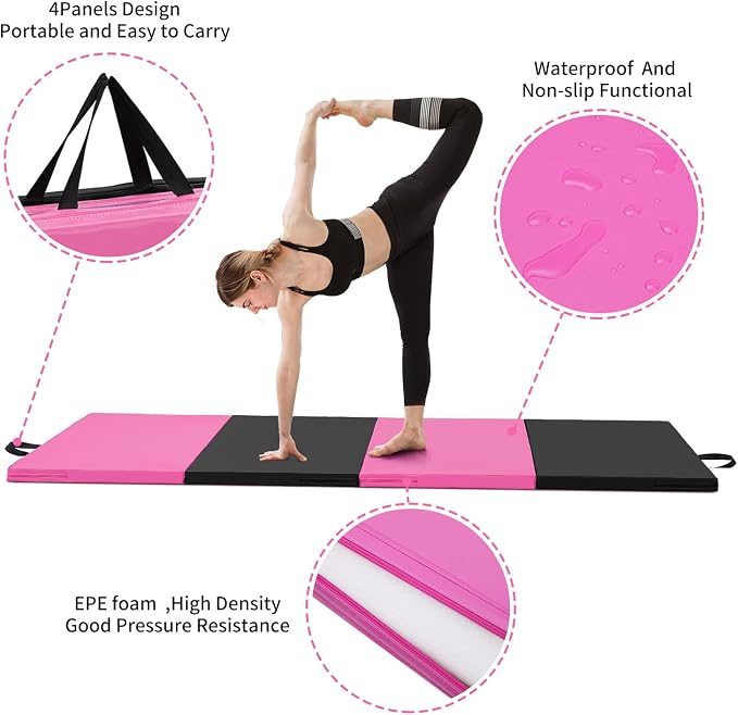 ZENOVA Gymnastics Mat 6'x3'x2''/4'x8'x2'' Exercise Mat Gym Mat for Home Aerobics Workout Foldable Tumbling Mat Children Gifts