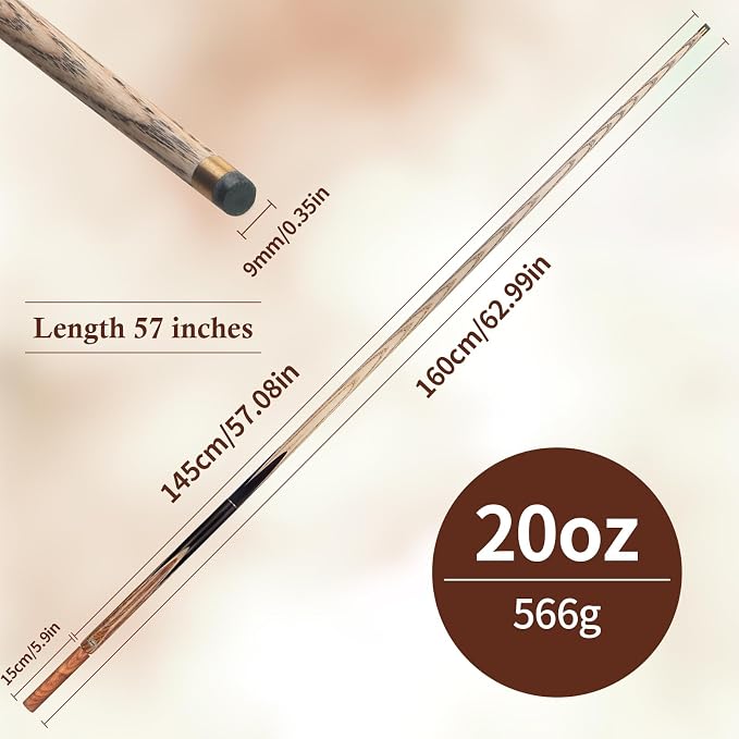 Kmise 57 inch Pool Cue, 19oz Cue Stick with 9.5mm Professional Tip, Handcraft, Made of Chacate Preto Wood, Bar or House Use for Men or Women, Pool Sticks for Adults