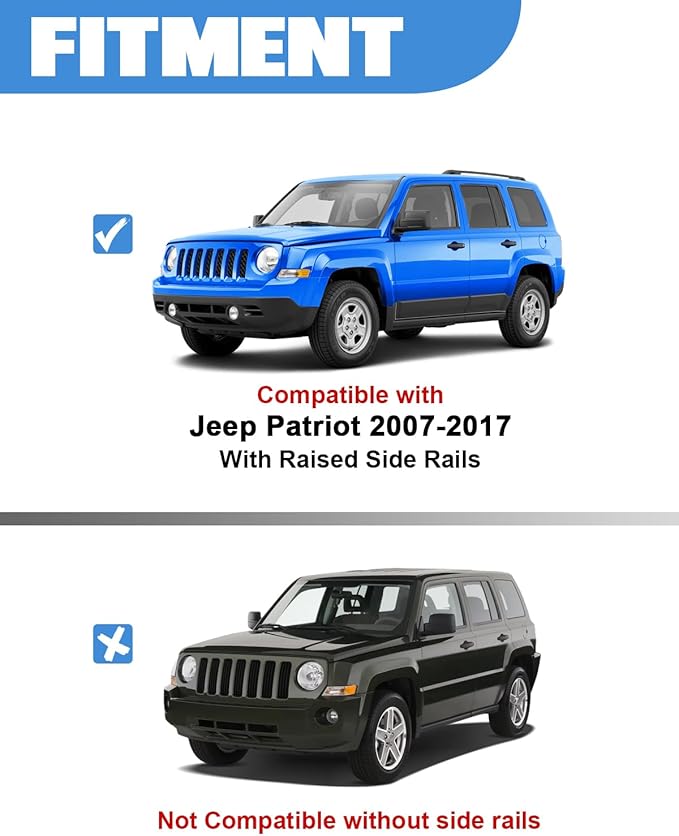 FengYu Roof Rack Cross Bars 150lb Compatible with Jeep Patriot 2007-2017 with Raised Side Rail, Aluminum Roof Rails Crossbars Cargo Bars Rooftop Canoe Bike Kayak Car Snowboard Luggage Racks Carrier.