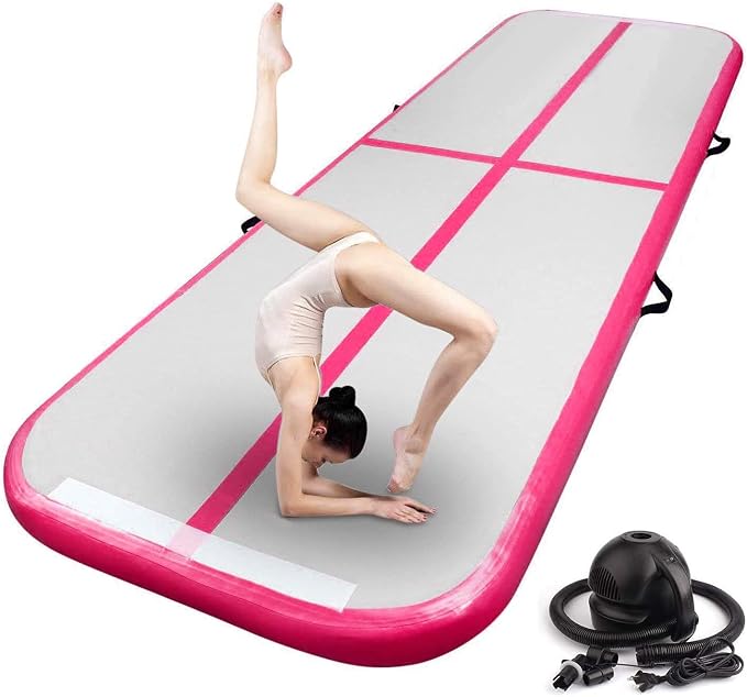 FBSPORT Inflatable Air Gymnastics Mat Training Mats 4/8 inches Thickness Gymnastics Tracks for Home Use/Training/Cheerleading/Yoga/Water with Pump
