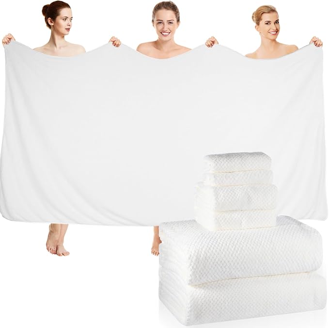 Peryiter Oversized Bath Towels Set of 6 for Adults 40x80 Inches Extra Large Bath Towel Sets Bathroom Sheets Jumbo Shower Towels Quick Dry Absorbent Soft Microfiber for Adults(White)
