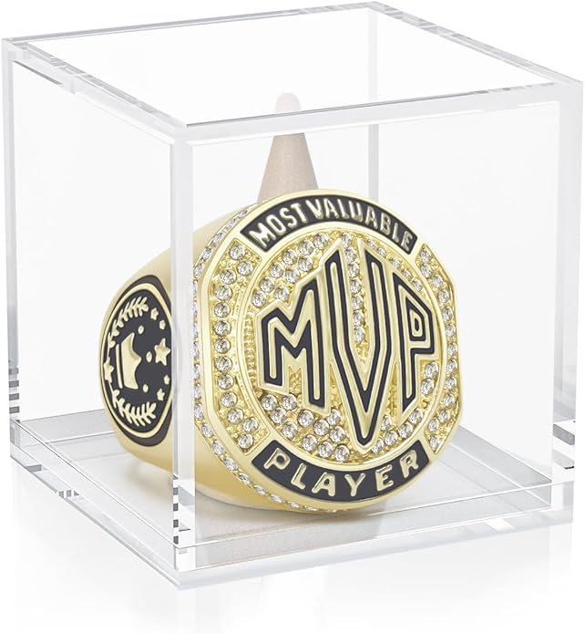 1-12 Pack MVP Football Baseball Basketball Soccer Champion Ring Championship Rings Most Valuable Player Football Baseball Basketball Soccer Gold Award Trophy Medals Ring with Display Case and Holder