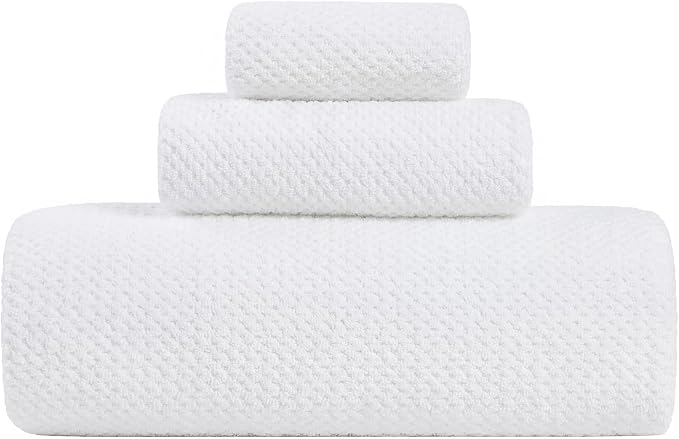 Extra Large Bath Sheet Set 3-Piece, 1 Bath Towel 40x80 Inches, 1 Hand Towel, 1 Washcloth, Soft Absorbent Quick Dry Microfiber Towel for Bathroom Beach Pool Gym Spa, White