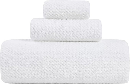 Extra Large Bath Sheet Set 3-Piece, 1 Bath Towel 40x80 Inches, 1 Hand Towel, 1 Washcloth, Soft Absorbent Quick Dry Microfiber Towel for Bathroom Beach Pool Gym Spa, White