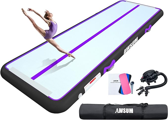AWSUM Inflatable Gymnastics Mat 10ft/13ft/16ft/20ft/23ft Training mat 4/8 inches Thick tumbling mat with Electric Pump for Home/Gym/Outdoor