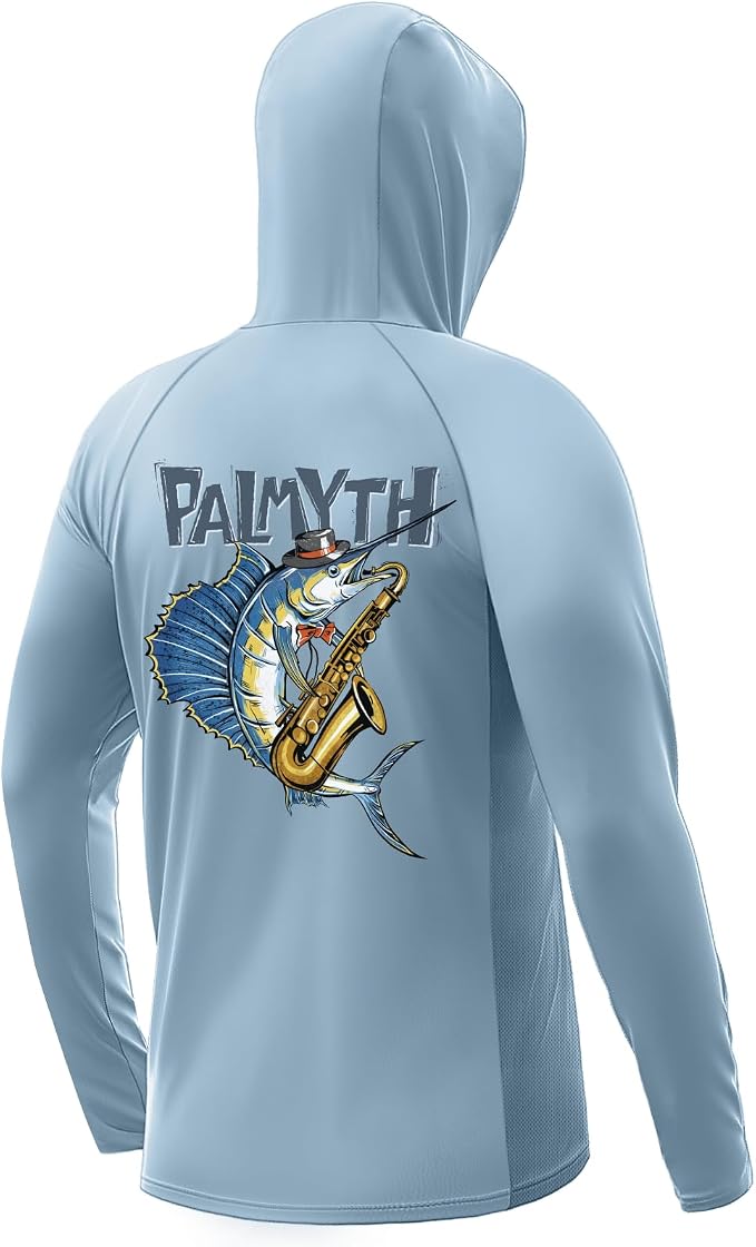 Palmyth Fishing Hoodie for Men Long Sleeve Sun Protection UV UPF 50+ Shirts | Hidden Zipper Pocket, Thumb Loops, Quick-Dry, Side Mesh Panels, Lens Cleaning Cloth, 4-Way Stretch