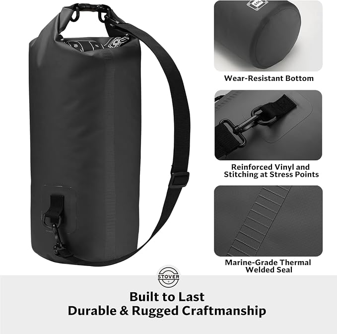 STOVER 5/10/25/30/40/55L Waterproof Dry Bag- Roll-Top Backpack w/Phone Case- Kayaking, Hiking, Camping, Boating- Men/Women