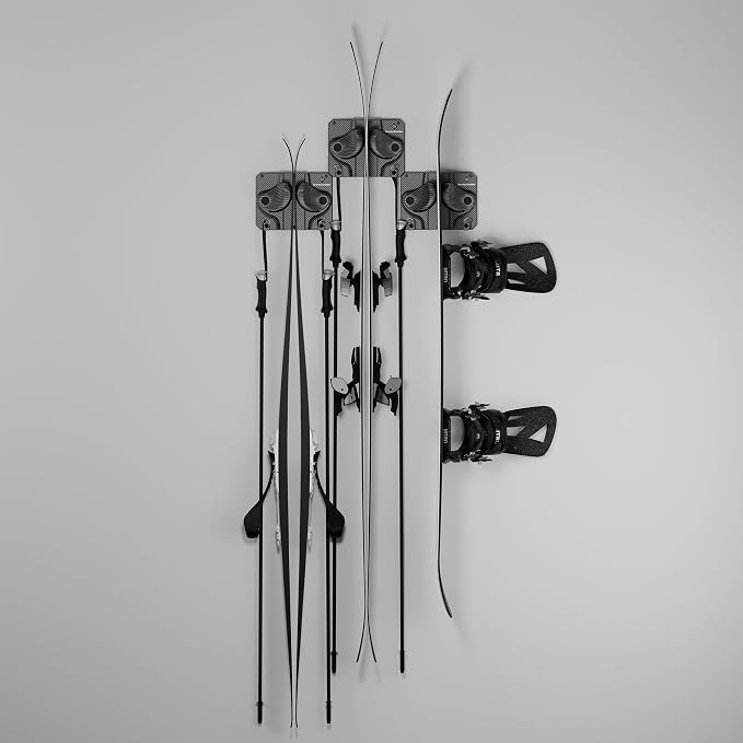 Gravity Grabber, The OG - Ski & Snowboard Wall Mount, Indoor Garage & Home Storage Organizer, Damage-Free Grip, Holds Skis/Boards/Poles/More, Space-Saving Premium Gear Rack, (Carbon 3-Pack)