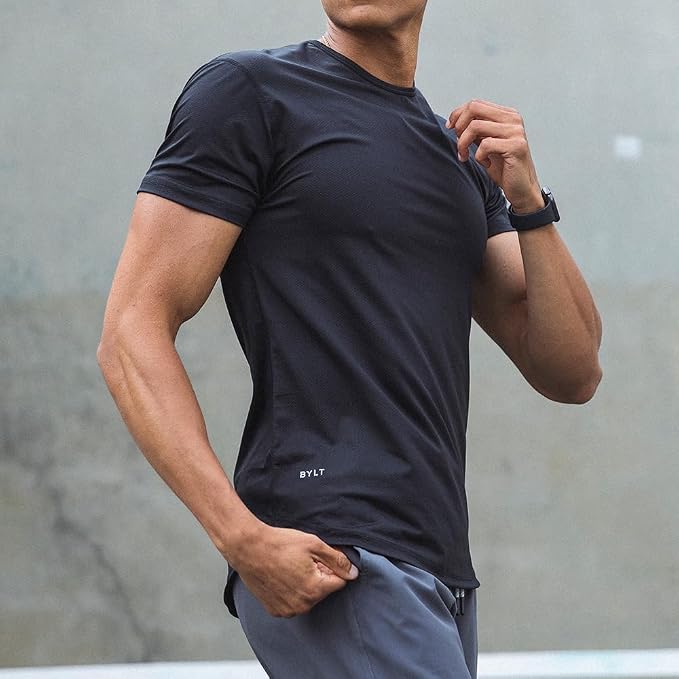 BYLT Performance Drop-Cut Men's T Shirt – Athletic Drop Cut Crewneck Tee – Moisture Wicking, Quick-Dry, Tapered Fit