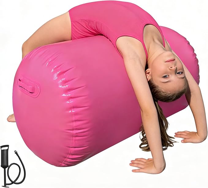 Air Roller Gymnastics, 47.2x23.6"/47.2x31.5" Inflatable Air Tumble Barrel, Back Handspring Training Gymnastics Barrel for Tumbling Cheerleading Yoga Gym with Manual Air Pump Indoor&Outdoor Use
