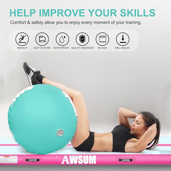 AWSUM Gymnastics Air Barrel, 47.3" x 31.5" Inflatable Tumbling Barrel Backhandspring Training Barrel Air Roller for Back-bend Handstand Cheerleading Yoga Home Gym(No Pump)