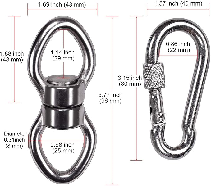 SELEWARE Silent Bearing Swing Swivel with 2 Carabiners, 360° Rotational Device Hanging Accessory for Tree Swing, Hammock Chair, Yoga,1200LB Capacity