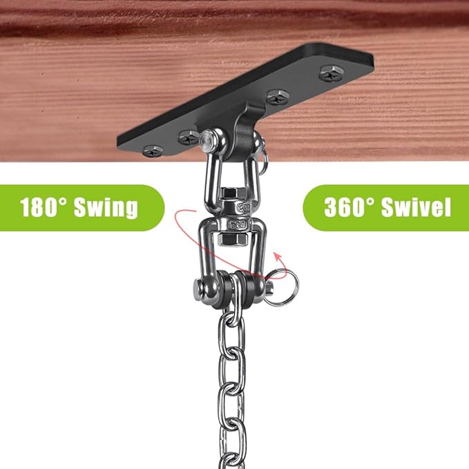 Dolibest Hanging Kits Hammock Chair Hardware, Heavy Duty Swing Hanger with Chain for Indoor Outdoor Playground Hanging Hammock Chair Punching Bags, 4 Screws, 600 LB Capacity, 3.28ft, 360° Rotation