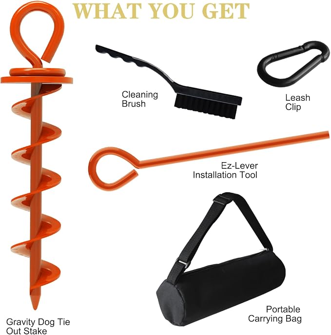 Eurmax USA Heavy Duty Dog Tie Out Stake, No-Tangle In Ground Anchor Runner for Large Dogs up to 210 Lbs - Perfect for Yard, Beach and Camping (Medium,Orange)
