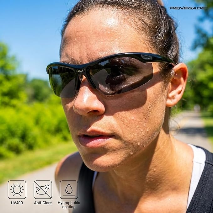 Renegade Polarized Sport Sunglasses, 3-Pair Set, UV400 Protection, Wrap Around Rimless, for Cycling, Fishing, Driving