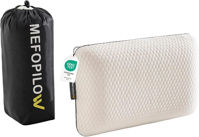 Memory Foam Travel Pillow with Washable Cover & Carry Bag – Compact, Soft & Breathable Neck Pillow for Airplane, Camping & Car (White- Without Spare Cover, 15.7x9.8x3.9 inches)