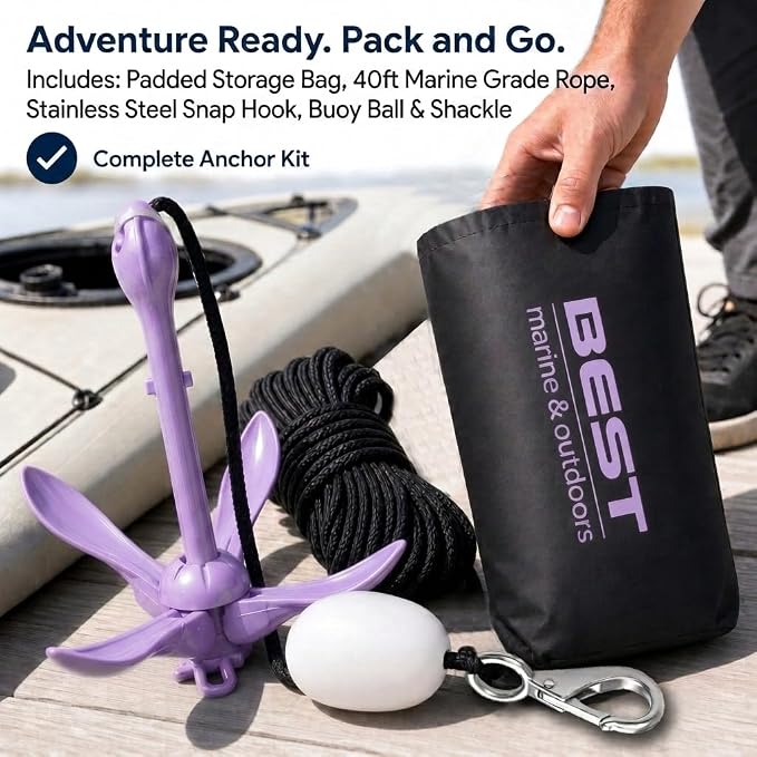 Best Marine and Outdoors Kayak Anchor, 3.5 Pound Anchor System Kit for Kayaks, Canoes, SUP Paddle Boards & Jet Skis, Fishing, Boating & Kayaking Accessories