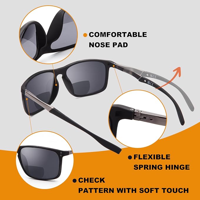 JO Bifocal Reading Glasses Sunglasses 2 Pack - UV400 Protection Fashion Bifocal Sun Reader for Men