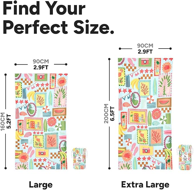 Dock & Bay Beach Towel - Quick Dry, Sand Free - Compact, Lightweight - 100% Recycled - Includes Bag - Wish You were Here - Extra Large (200x90cm, 78x35)
