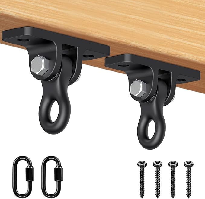 SELEWARE Heavy Duty Black Swing Hangers, 2400LB Capacity One-Piece Cast Iron Porch Swing Hangers Kit with Screws for Wooden Sets Porch Patio Playground Yoga Hammock Chair Indoor & Outdoor Use, 2 Pack