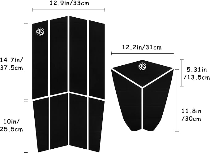 11 Piece Surf Small Deck Traction Pad Premium EVA Grip Foam with Adhesive for Longboard Paddleboard Surfboard, Deck Pad/Traction Pad/Tail Pads White, Black