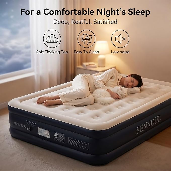 SENNOUL Air Mattress Full with Built in Pump,Upgraded Blow Up Bed Full Size,2 Mins Quick Self Inflatable/Deflation,18"/650lbs Max, Strong Support,No Leakage,No Odor,for Home,Guests,Camping,Travel