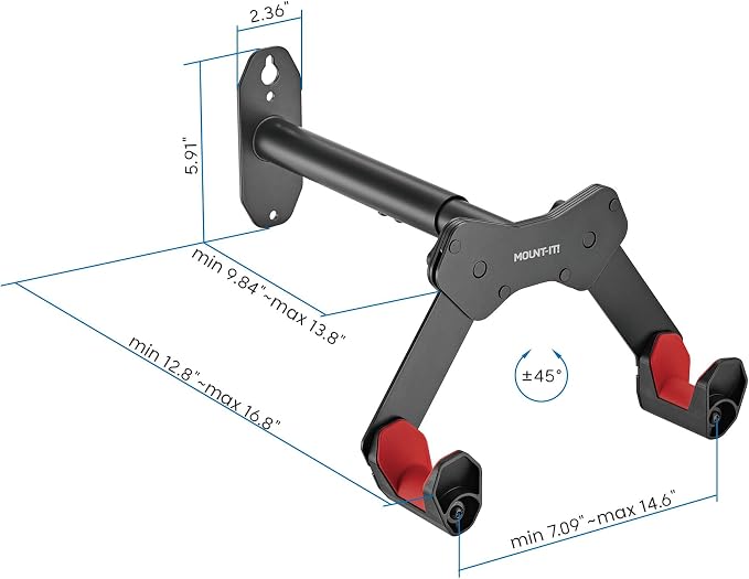 Mount-It! Bike Wall Mount Hook, Horizontal Indoor Bike Rack for Home Garage Shed, Space Saving Wall Mounted Hanger for Single Bicycle, Universal Fit for Most Bikes, Extendable to Fit 30.3" Handlebars