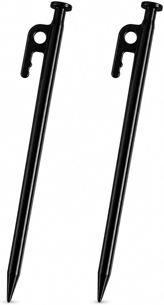SORIEA Camping Tent Stakes 8 Inch, 2 Pack Heavy Duty Steel Stakes for Beach, Grass, Outdoor Tent Pegs with Strong Hold