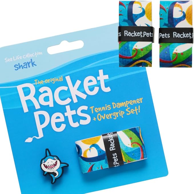 Racket Pets Kids Tennis Racket Dampener & Matching Overgrip Tape, Performance Shock Absorbing Dampener for Tennis Racket & Fun Animal Print Tennis Wrap Grip Tape