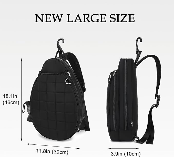 Rejolly Tennis Racket Sling Bag for Women Men Quilted Water Resistant Racquet Cover One Shoulder Crossbody Bag for 2 Tennis Rackets, Pickleball Paddles, Badminton Racquet