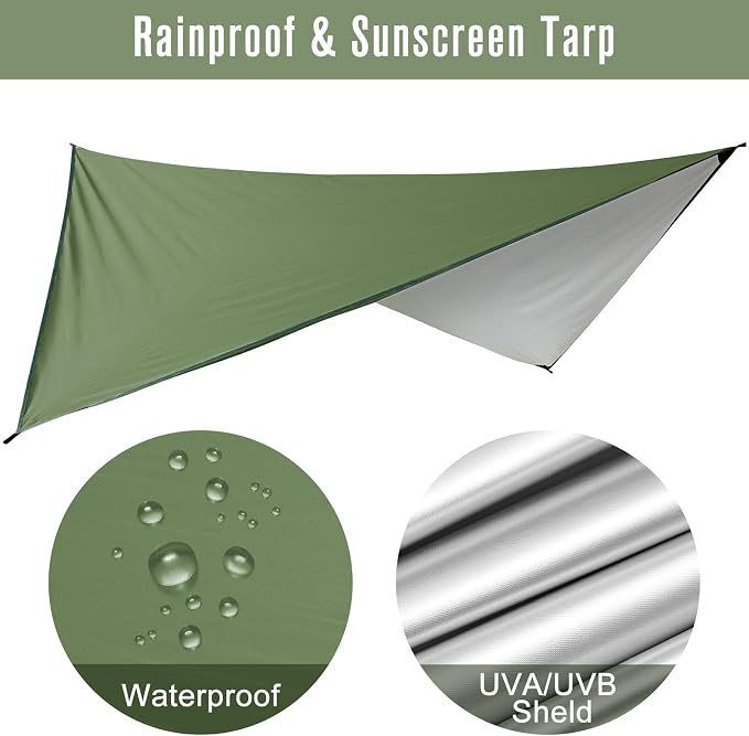 G4Free Large Camping Hammock with Mosquito Net and Rain Fly- 2 Person Portable Hammock with Bug Net and Tent Tarp for Outdoor Hiking Camping Backpacking Travel(Army Green with Rain Fly)
