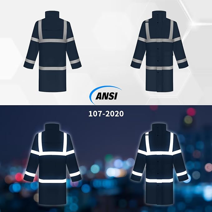 TCCFCCT Rain Coats for Men Hi Vis Rain Jacket Men with Hood, Heavy Duty Rain Suits for Men Waterproof, Long Safety Rain Gear for Men Women for Hiking Camping Outdoor Activities, M Navy Blue