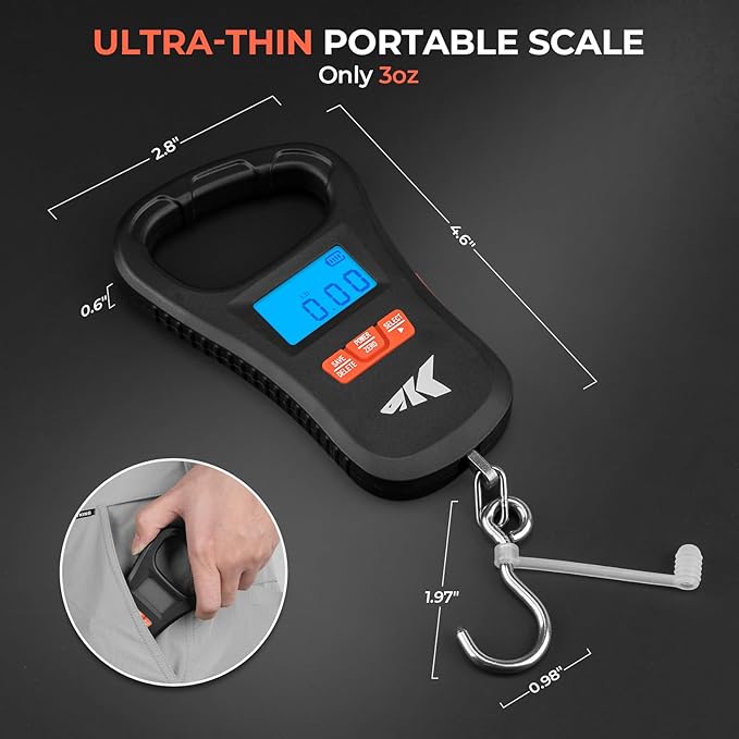 KastKing ToughTide Fishing Scale, USB Charging, 65lb Capacity, Ultra-Thin Digital Fish Scale, LCD Display, Ergonomic Handle, Fish Scales Digital Weight, Fishing Accessories for Men