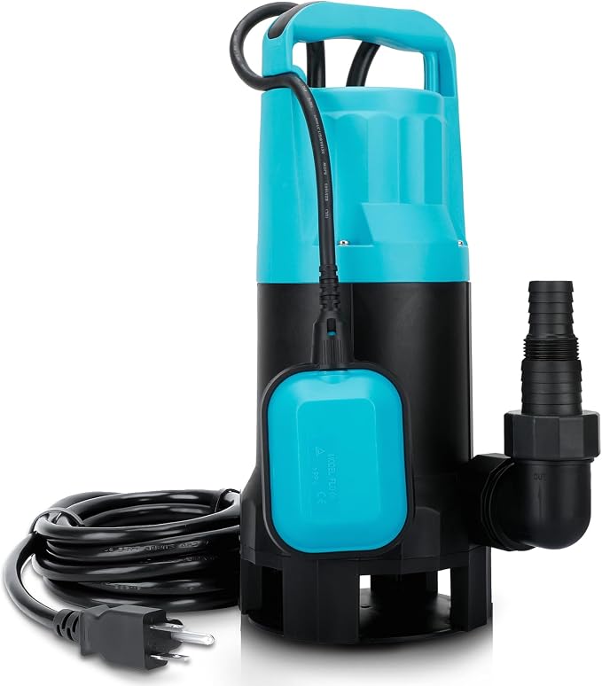 Automatic Water Pump, 2250GPH Sump Pump Submersible Basement Portable Electric Utility Water Pump Removal for Pool Draining Basement Hot Tubs Garden Pool Cover Pond, Light Blue
