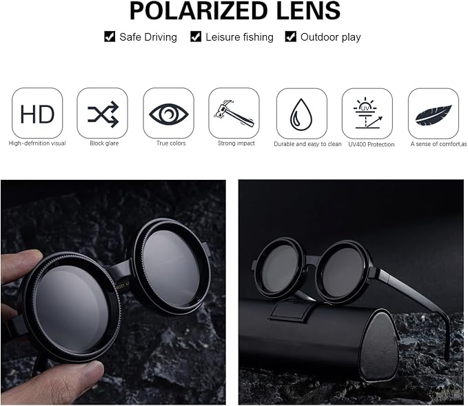 Polarized Adjustable Sunglasses HD Retro Round Glasses with ND Filter Lenses for Fishing/Street Photography Men Women