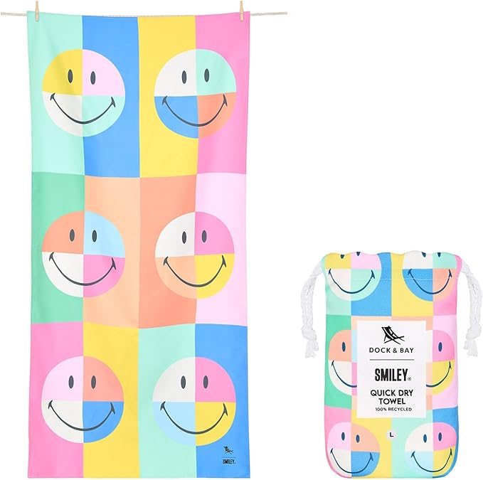 Dock & Bay Beach Towel - Quick Dry, Sand Free - Compact, Lightweight - 100% Recycled - Includes Bag - Calm - Extra Large (200x90cm, 78x35)