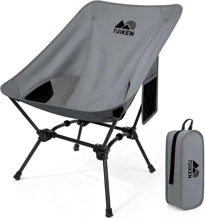 Ultralight Camping Chair Backpacking Chair, Portable Camp Chair with Cup Holder & Storage Bag, Lightweight Compact Folding Chair for Hiking, Travel, Picnic Mountaineering-Grey