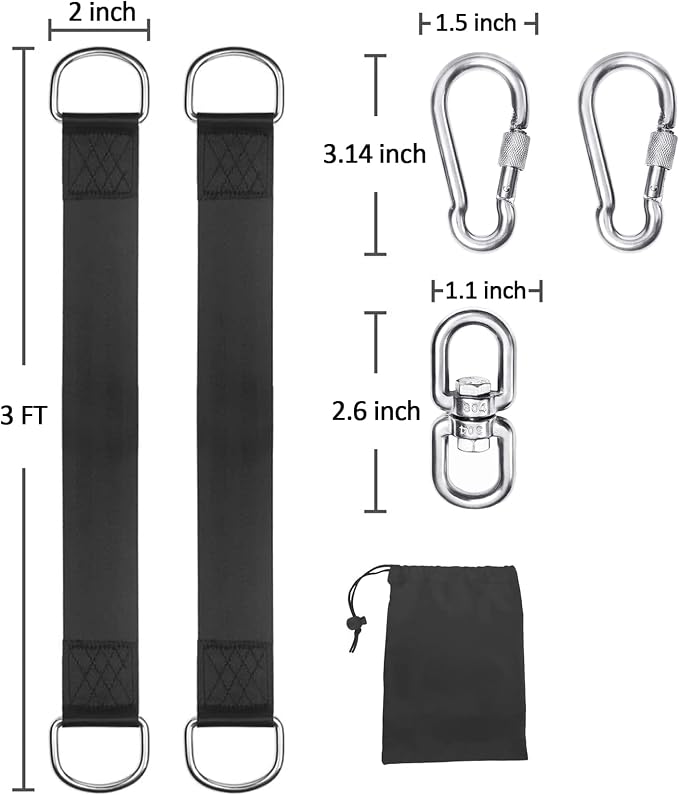 Safe Tree Swing Hanging Straps Kit, 3FT/10FT/15FT/20FT, Heavy Duty Holds 5500LBS Extra Long Adjustable Tree Swing Straps, Easy & Fast Way to Hang Any Swing or Hammock(3 FT)