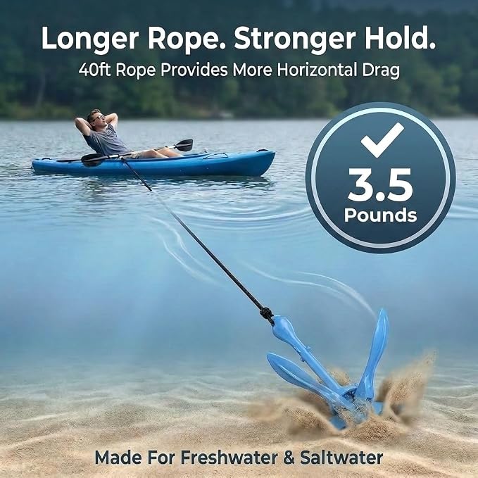 Best Marine and Outdoors Kayak Anchor, 3.5 Pound Anchor System Kit for Kayaks, Canoes, SUP Paddle Boards & Jet Skis, Fishing, Boating & Kayaking Accessories