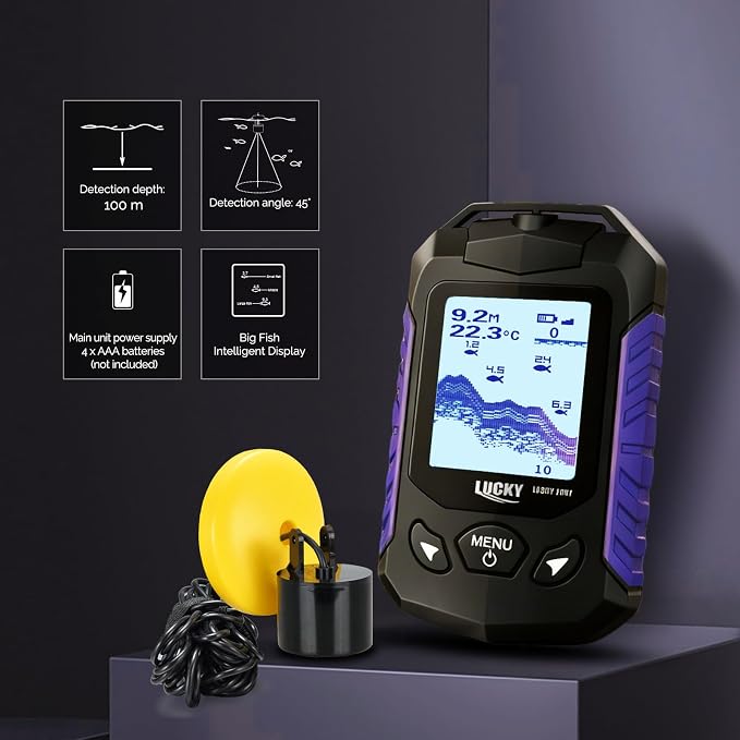 LUCKY Kayak Portable Fish Finder Transducer Handheld LCD Fishing Depth Finders Water Castable Boat Fish Sonar Boat Bank Ice Fishing FF168-T